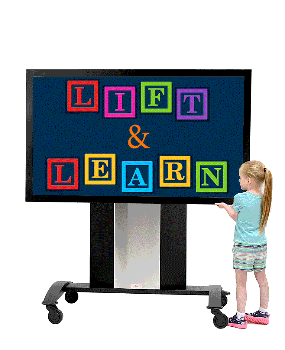 GIF animation of little girl raising tv display
